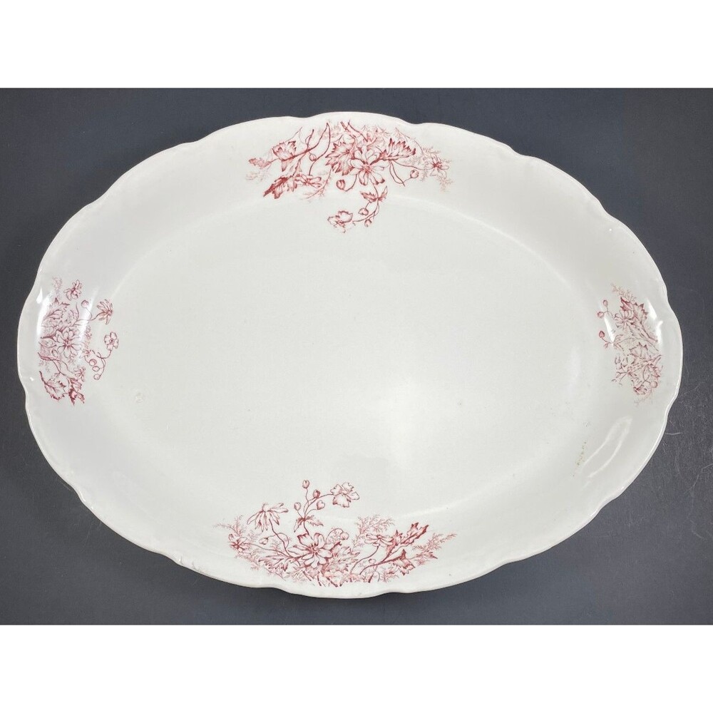 Knowles Taylor Semi Porcelain Oval Red Floral Platter 15.5x 11.75" Vintage